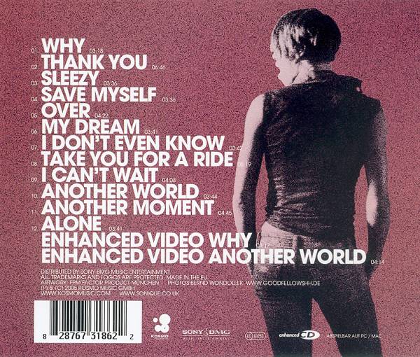 The original Sony/BMG album back cover: Sonique - On Kosmo